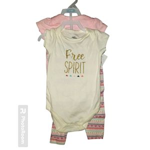 Girls 3 piece set 2 body suits and pants white & pink by little treasure 0-3 m